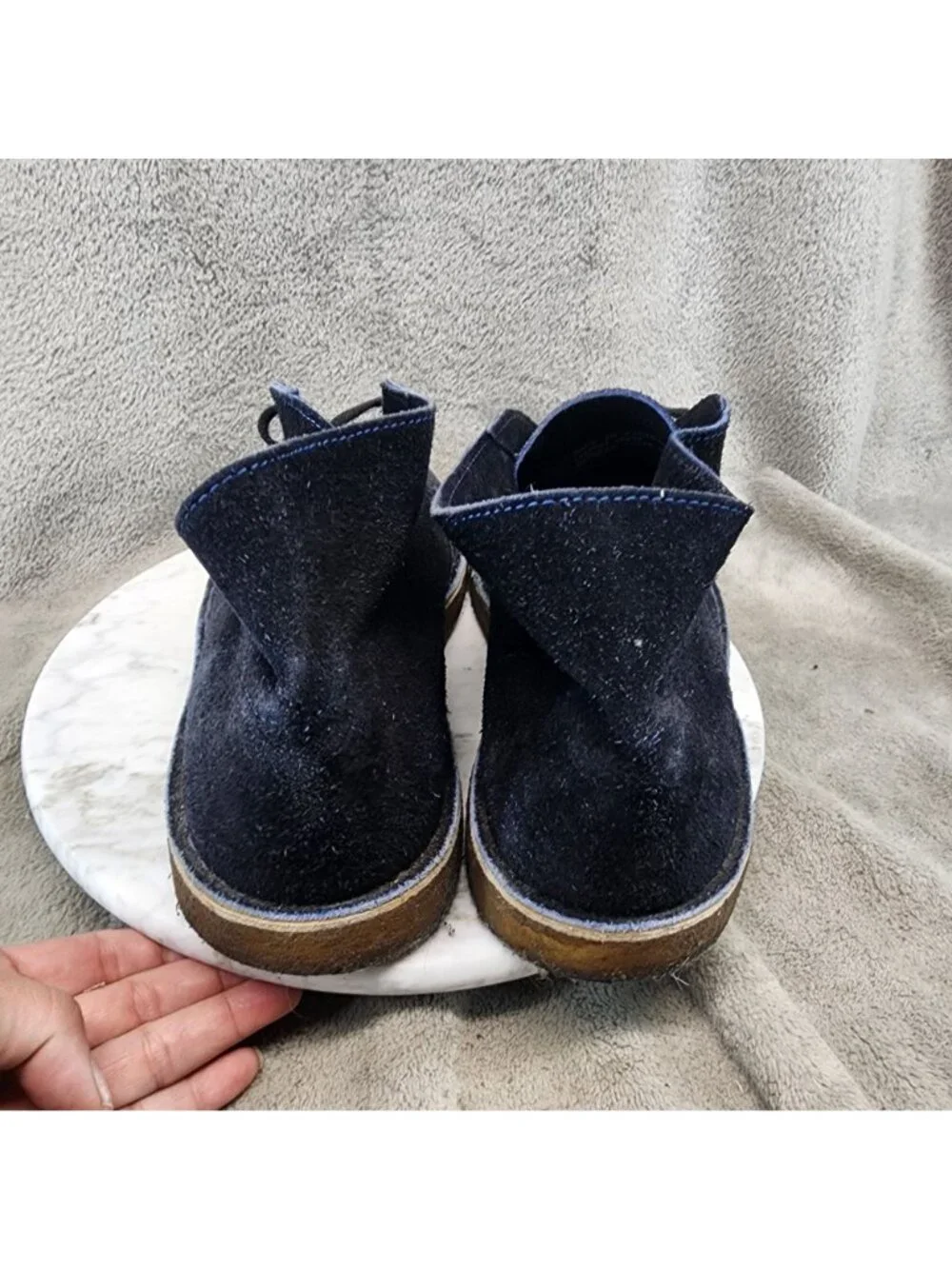 Clarks Shoes Mens Size 12 Navy Blue Suede Crepe Rubber Sole Chukka Boots *Read*